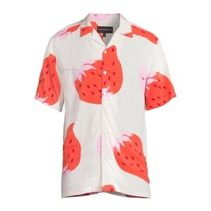 Men's White and Red Short Sleeve Shirt